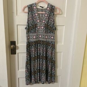 Maggy London Blue and Pink Paisley Knee Length Dress